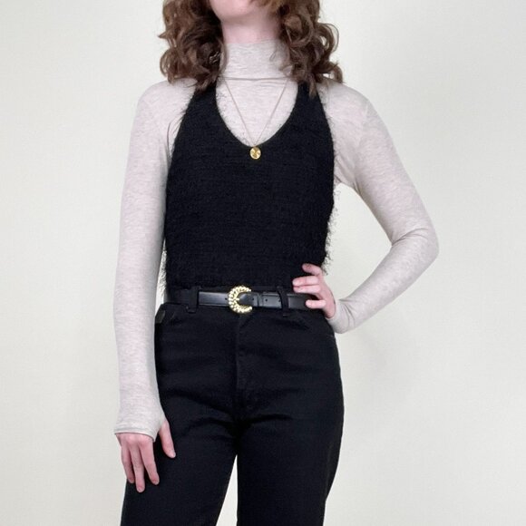 Vintage Eyelash Fringe Halter Top Cropped Going Out Crop Blouse Sexy 90s Y2K - Picture 4 of 8